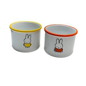 Set Of 2 Miffy Ceramic Ramekins With Yellow & Orange Rims NEW